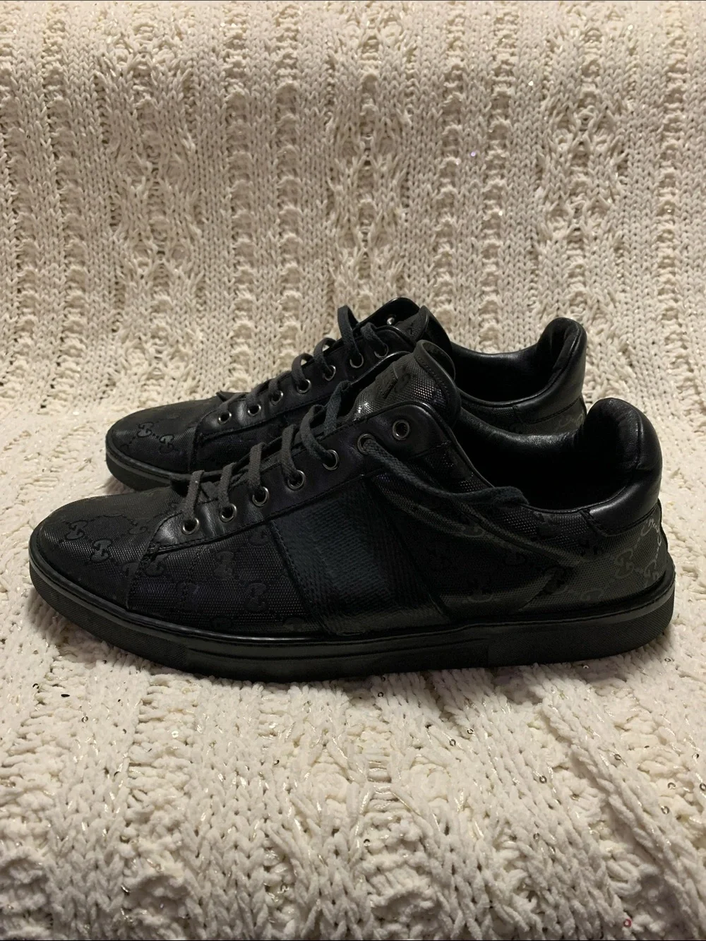 GUCCI GG GUCCISSIMA LOW MEN’S BLACK  LUXURY LEATHER SNEAKERS SIZE 11
